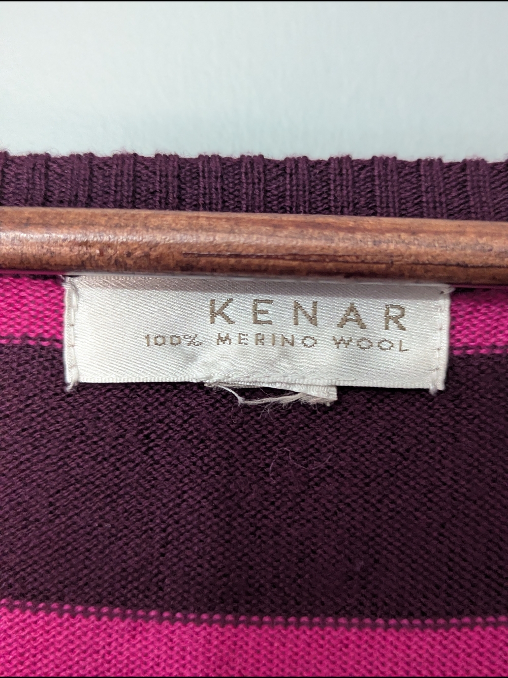 Kenar Women's Marino Wool Striped Scoop Neck Tunic Dress Magenta 90s Grunge - Picture 6 of 11